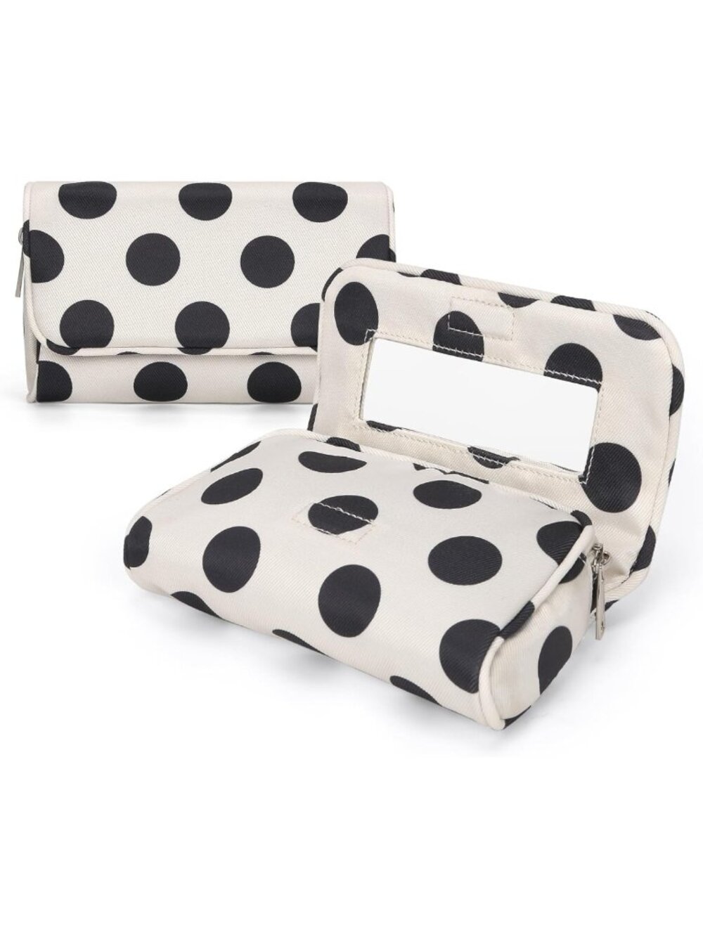 Trendy Lightweight Nylon Makeup Bag with Mirror - Portable Cosmetic & Toiletry